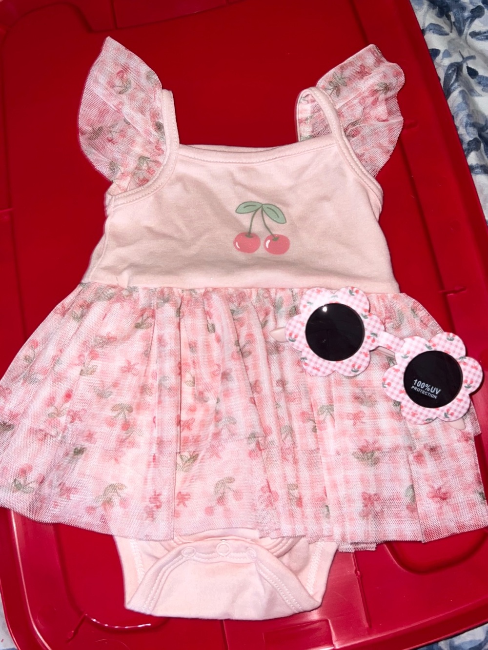 Baby Girls Pink Cherry Tulle One-Piece Dress
